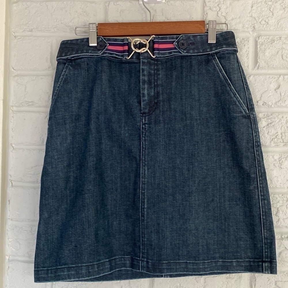 Talbots Belted Blue Stretch Pencil Skirt